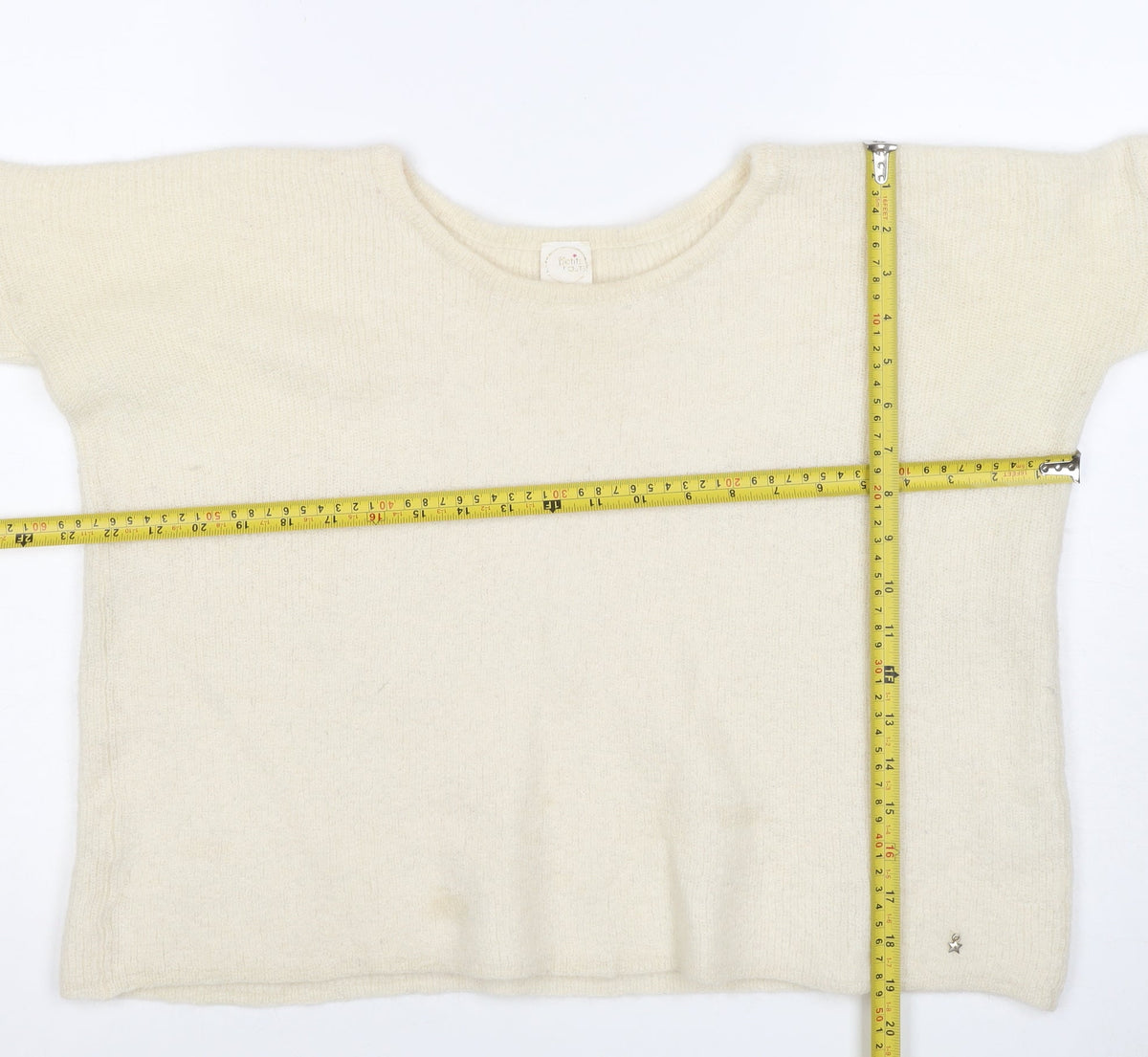 Petit Paris Women’s Ivory UK 12 Mohair Alpaca Knit Round Neck Jumper