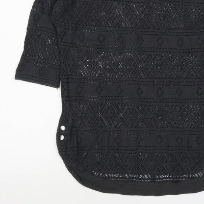 Next Women Black Size 10 Crochet Geometric 3/4 Sleeve Tunic Blouse