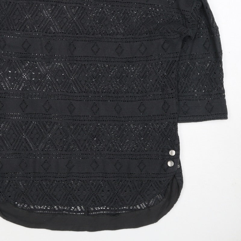 Next Women Black Size 10 Crochet Geometric 3/4 Sleeve Tunic Blouse