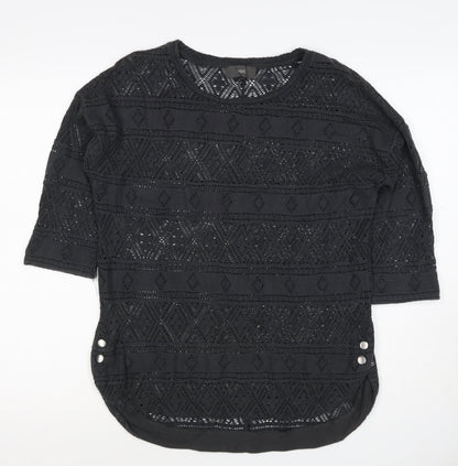 Next Women Black Size 10 Crochet Geometric 3/4 Sleeve Tunic Blouse