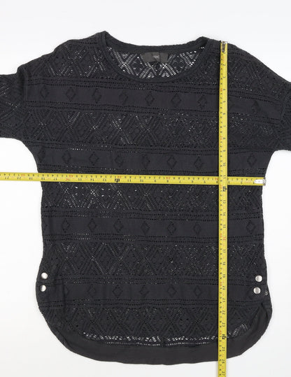 Next Women Black Size 10 Crochet Geometric 3/4 Sleeve Tunic Blouse