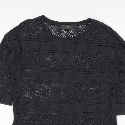 Next Women Black Size 10 Crochet Geometric 3/4 Sleeve Tunic Blouse