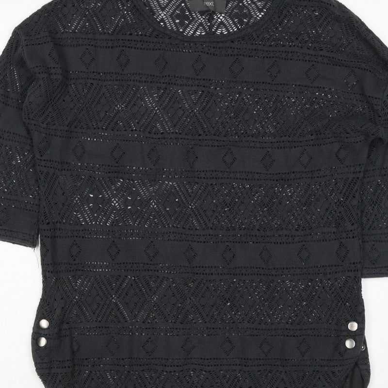Next Women Black Size 10 Crochet Geometric 3/4 Sleeve Tunic Blouse