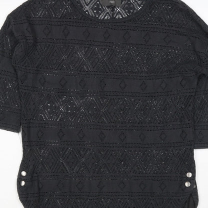 Next Women Black Size 10 Crochet Geometric 3/4 Sleeve Tunic Blouse