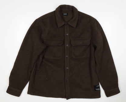 Pull&Bear Women Brown UK 12 Basic Button-Up Wool Blend Jacket