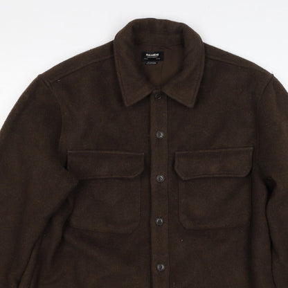 Pull&Bear Women Brown UK 12 Basic Button-Up Wool Blend Jacket