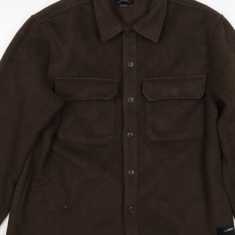 Pull&Bear Women Brown UK 12 Basic Button-Up Wool Blend Jacket