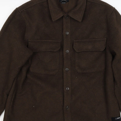 Pull&Bear Women Brown UK 12 Basic Button-Up Wool Blend Jacket