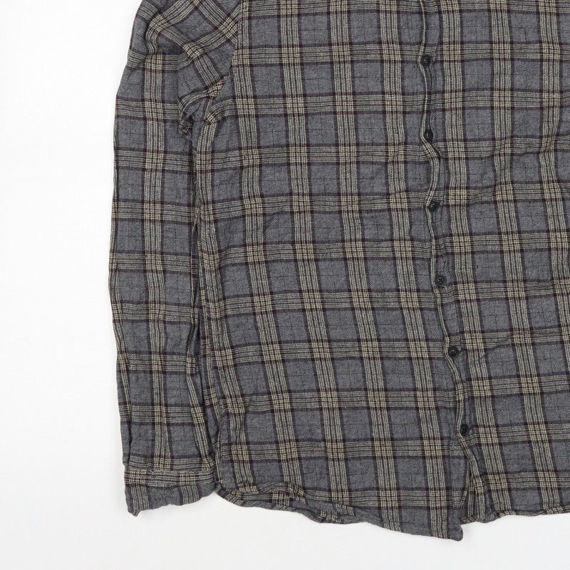 Blend Denim Men’s Grey Plaid Cotton Flannel Button-Down Shirt Size L
