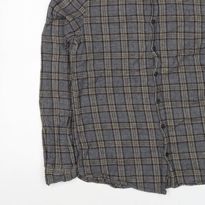 Blend Denim Men’s Grey Plaid Cotton Flannel Button-Down Shirt Size L