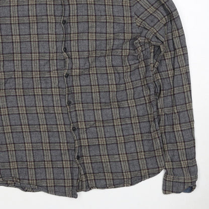 Blend Denim Men’s Grey Plaid Cotton Flannel Button-Down Shirt Size L