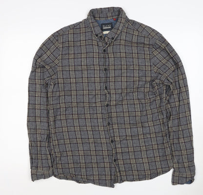 Blend Denim Men’s Grey Plaid Cotton Flannel Button-Down Shirt Size L