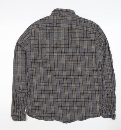 Blend Denim Men’s Grey Plaid Cotton Flannel Button-Down Shirt Size L