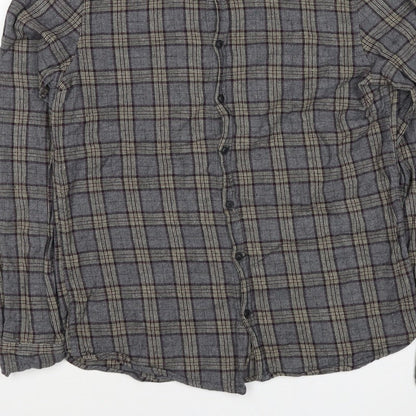 Blend Denim Men’s Grey Plaid Cotton Flannel Button-Down Shirt Size L