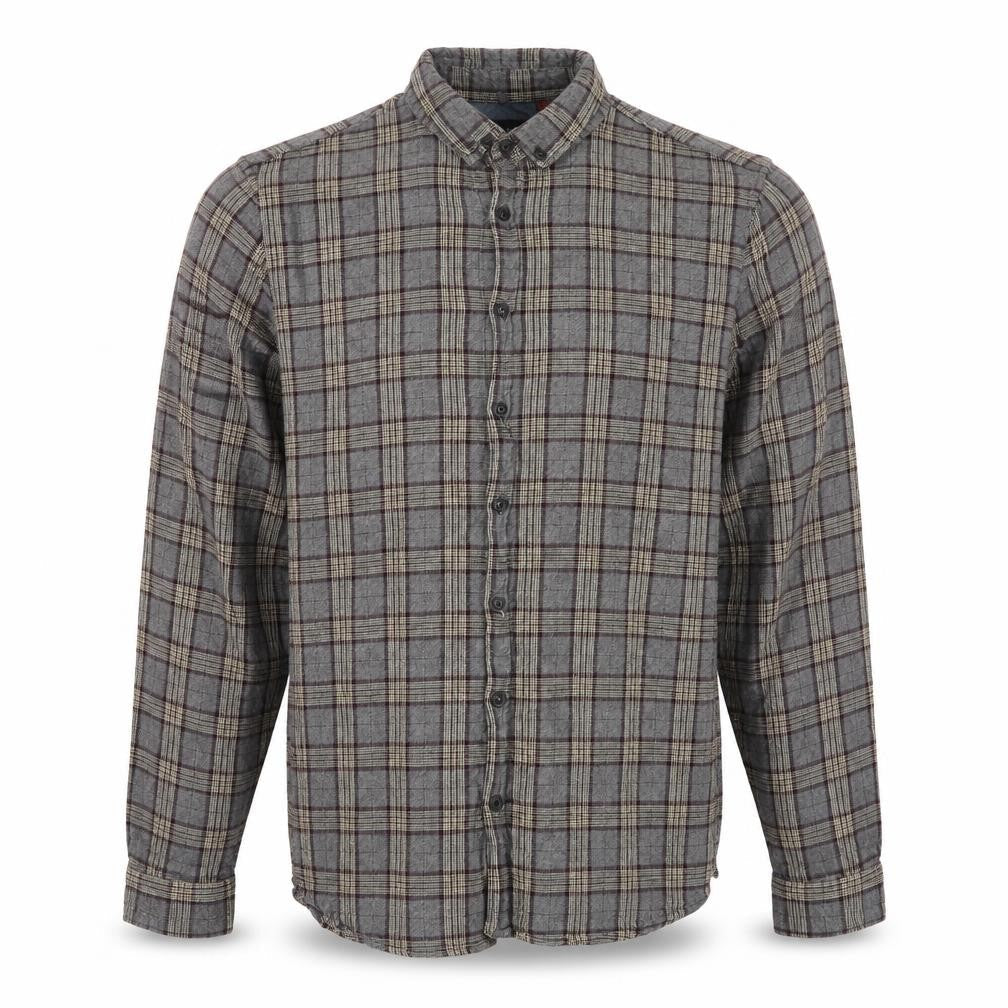 Blend Denim Men’s Grey Plaid Cotton Flannel Button-Down Shirt Size L