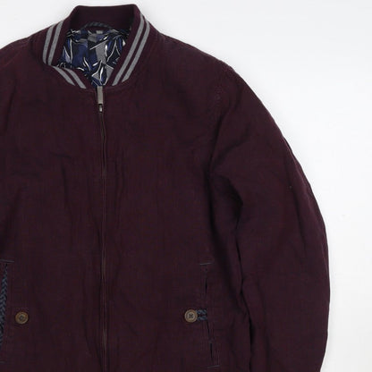 Ted Baker Men’s Red Linen Cotton Bomber Jacket XL Full Zip