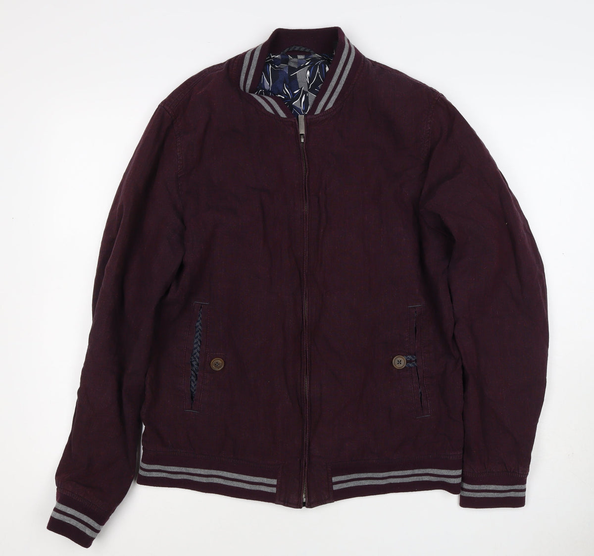 Ted Baker Men’s Red Linen Cotton Bomber Jacket XL Full Zip