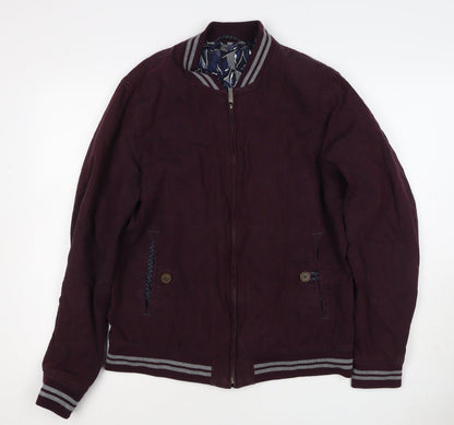 Ted Baker Men’s Red Linen Cotton Bomber Jacket XL Full Zip