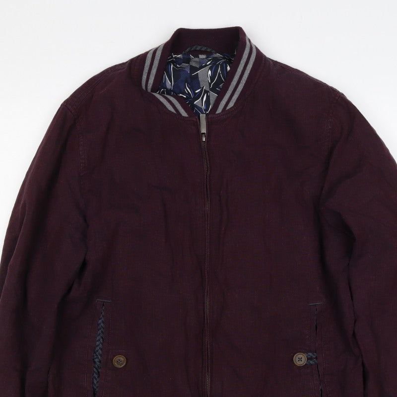 Ted Baker Men’s Red Linen Cotton Bomber Jacket XL Full Zip
