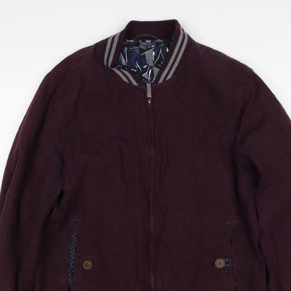 Ted Baker Men’s Red Linen Cotton Bomber Jacket XL Full Zip