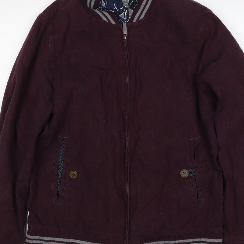 Ted Baker Men’s Red Linen Cotton Bomber Jacket XL Full Zip