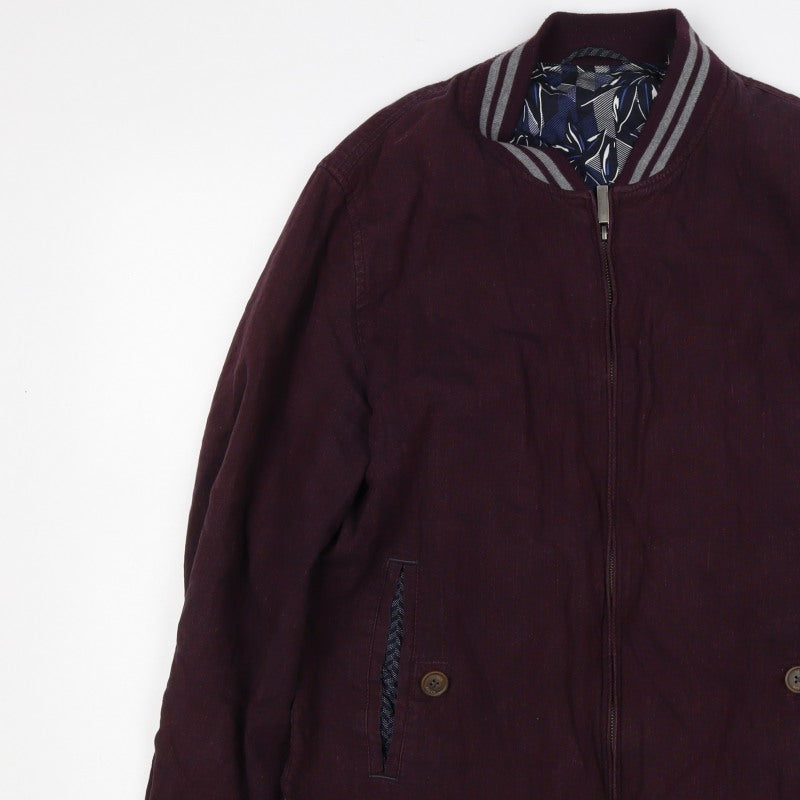 Ted Baker Men’s Red Linen Cotton Bomber Jacket XL Full Zip