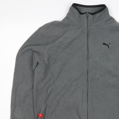 Puma Men's Grey M Full Zip Fleece Jacket Stand-Up Collar Sports Logo