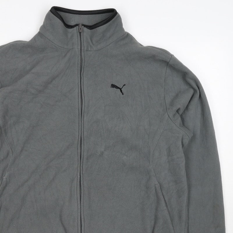 Puma Men's Grey M Full Zip Fleece Jacket Stand-Up Collar Sports Logo