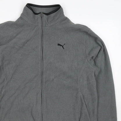 Puma Men's Grey M Full Zip Fleece Jacket Stand-Up Collar Sports Logo