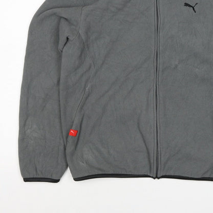 Puma Men's Grey M Full Zip Fleece Jacket Stand-Up Collar Sports Logo