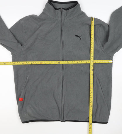 Puma Men's Grey M Full Zip Fleece Jacket Stand-Up Collar Sports Logo