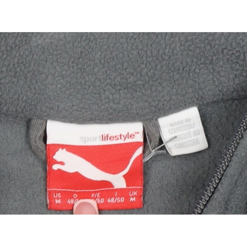 Puma Men's Grey M Full Zip Fleece Jacket Stand-Up Collar Sports Logo