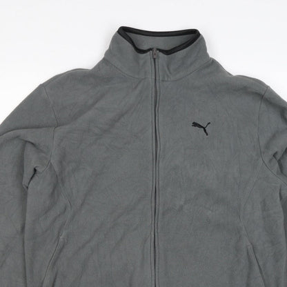 Puma Men's Grey M Full Zip Fleece Jacket Stand-Up Collar Sports Logo