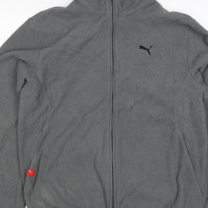 Puma Men's Grey M Full Zip Fleece Jacket Stand-Up Collar Sports Logo