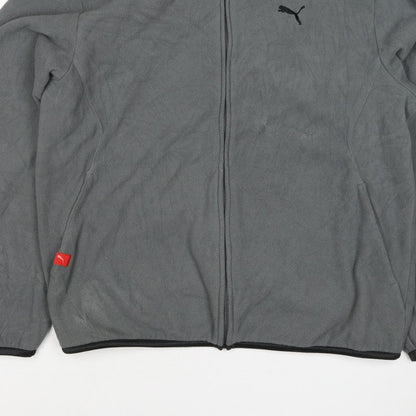 Puma Men's Grey M Full Zip Fleece Jacket Stand-Up Collar Sports Logo
