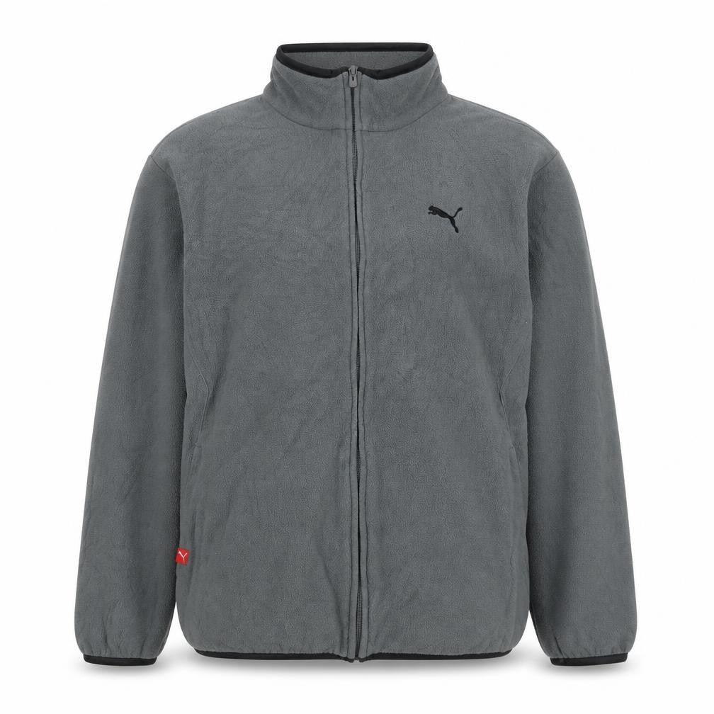 Puma Men's Grey M Full Zip Fleece Jacket Stand-Up Collar Sports Logo