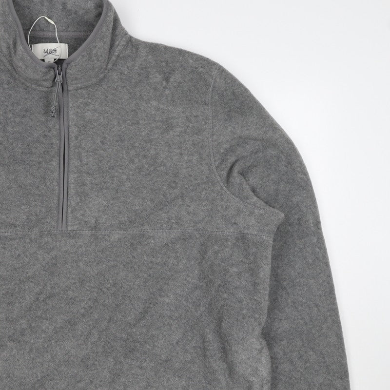 Marks & Spencer Men Grey 3XL Fleece 1/4 Zip Pullover Sweatshirt