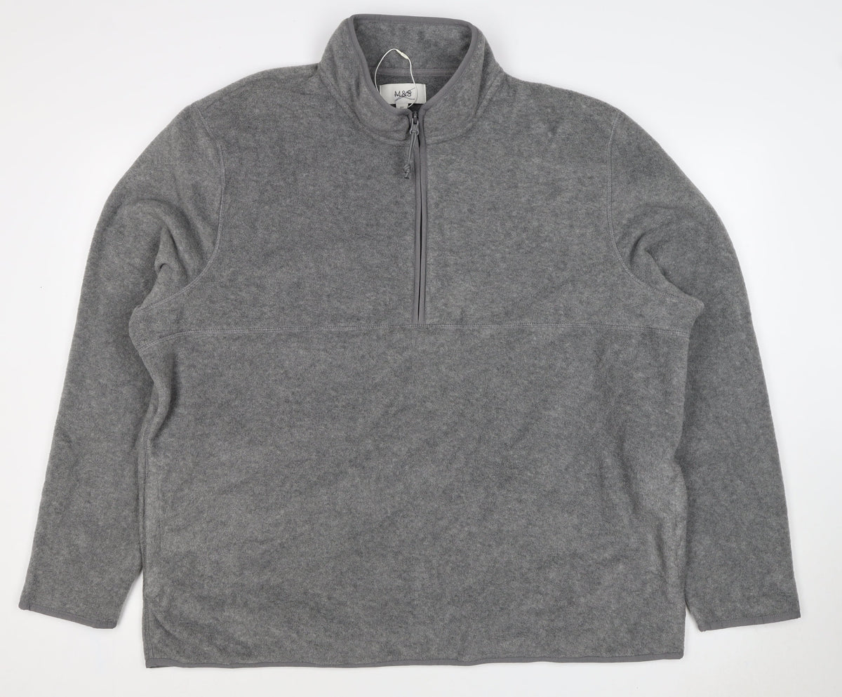 Marks & Spencer Men Grey 3XL Fleece 1/4 Zip Pullover Sweatshirt