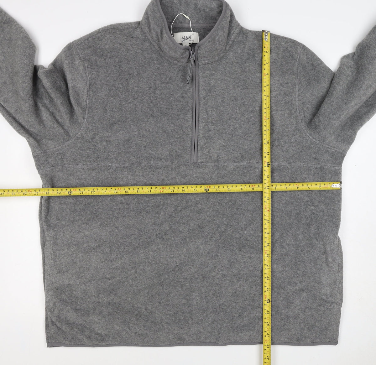 Marks & Spencer Men Grey 3XL Fleece 1/4 Zip Pullover Sweatshirt