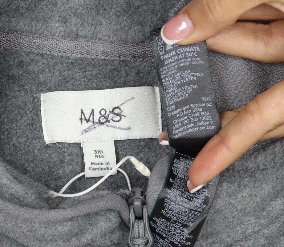 Marks & Spencer Men Grey 3XL Fleece 1/4 Zip Pullover Sweatshirt