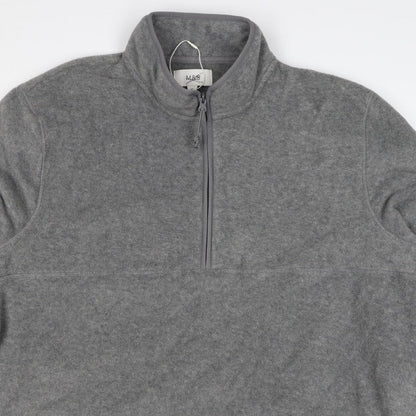 Marks & Spencer Men Grey 3XL Fleece 1/4 Zip Pullover Sweatshirt