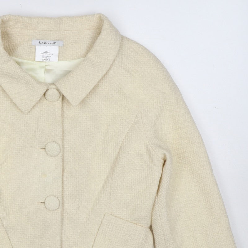 L.K. Bennett Women Ivory UK 10 Wool Blazer Short 4 Button Lined