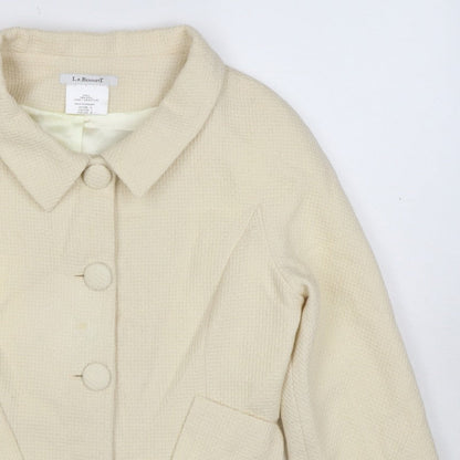 L.K. Bennett Women Ivory UK 10 Wool Blazer Short 4 Button Lined