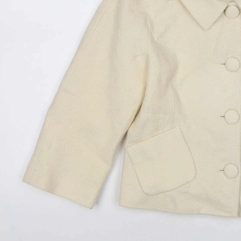 L.K. Bennett Women Ivory UK 10 Wool Blazer Short 4 Button Lined