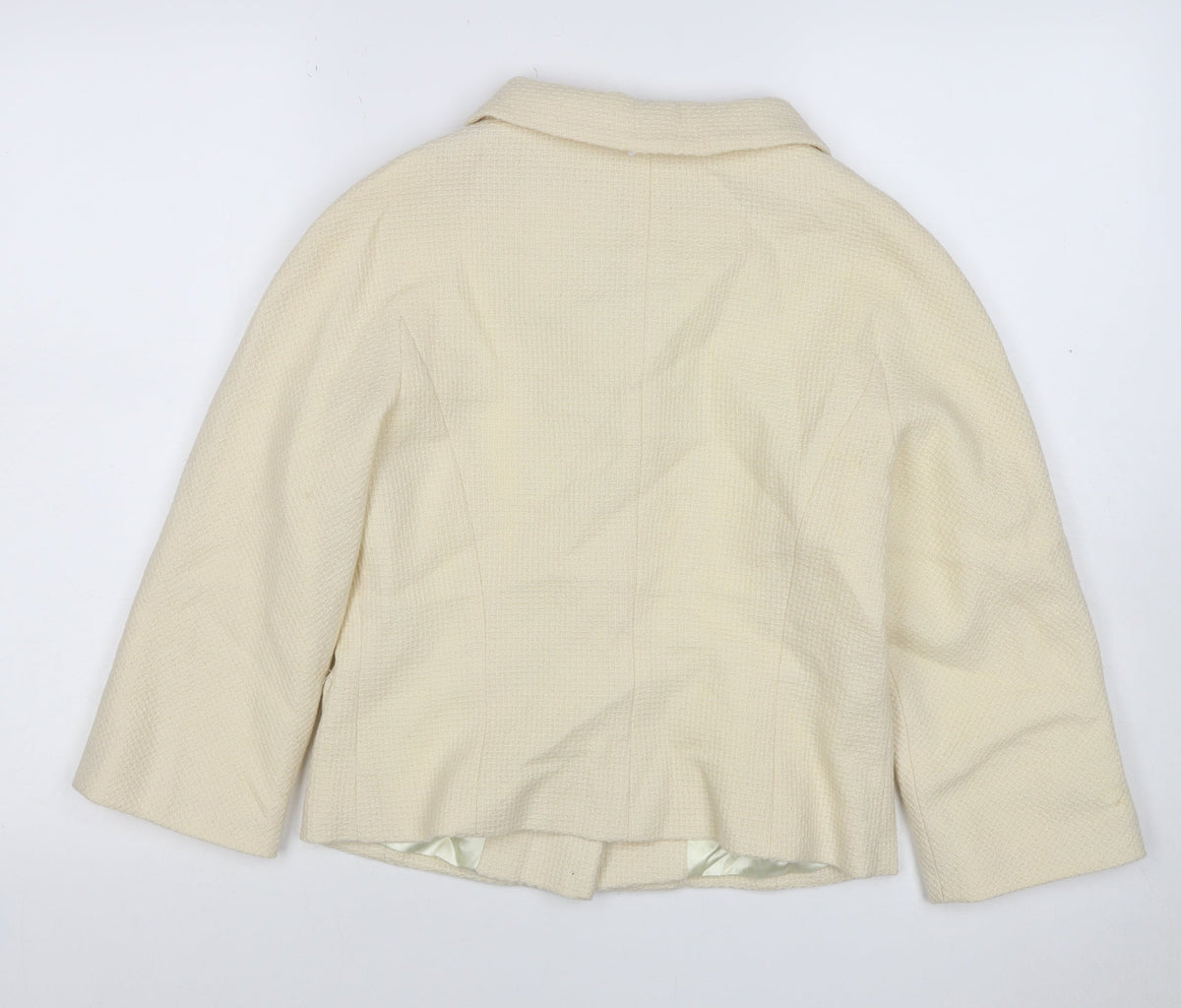 L.K. Bennett Women Ivory UK 10 Wool Blazer Short 4 Button Lined