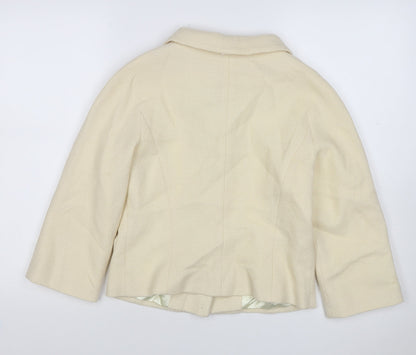 L.K. Bennett Women Ivory UK 10 Wool Blazer Short 4 Button Lined