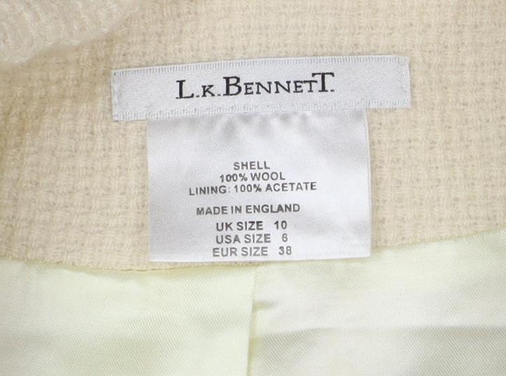 L.K. Bennett Women Ivory UK 10 Wool Blazer Short 4 Button Lined