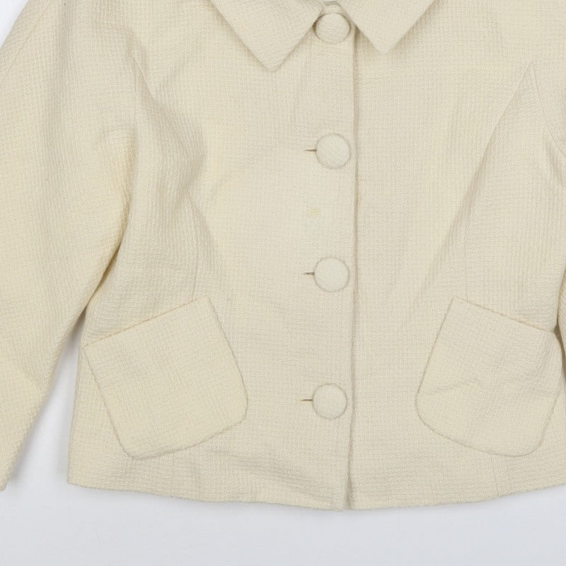 L.K. Bennett Women Ivory UK 10 Wool Blazer Short 4 Button Lined