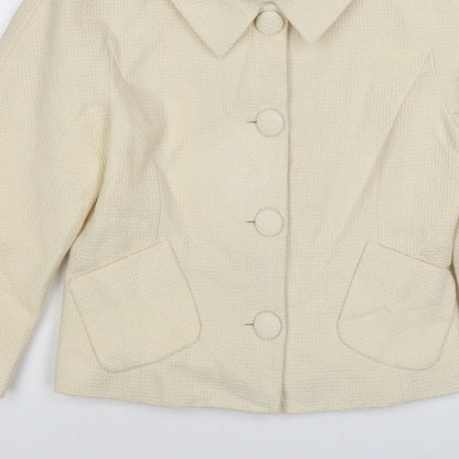L.K. Bennett Women Ivory UK 10 Wool Blazer Short 4 Button Lined