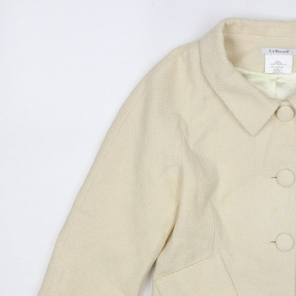 L.K. Bennett Women Ivory UK 10 Wool Blazer Short 4 Button Lined